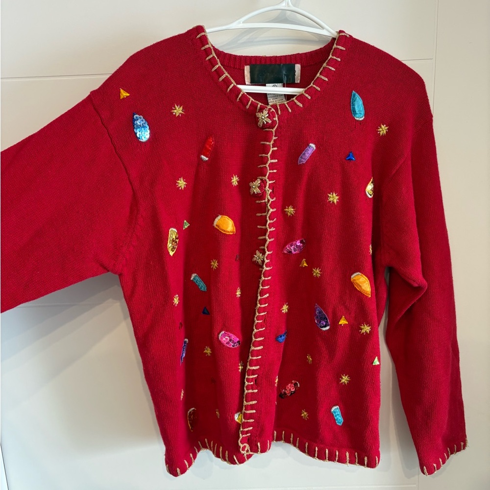 Womens Red Embellished Jacket christmas cardigan